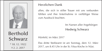 Traueranzeige von Berthold Schwarz 