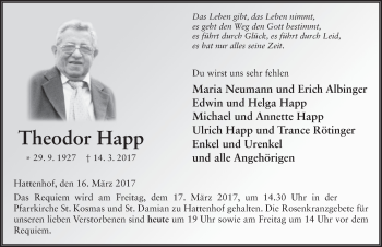 Traueranzeige von Theodor Happ 
