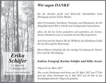 Traueranzeige von Erika Schäfer 