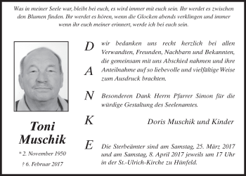 Traueranzeige von Anton Muschik 