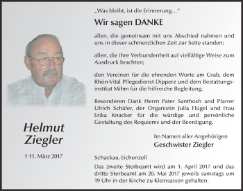 Traueranzeige von Helmut Ziegler 