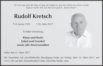 Traueranzeige von Rudolf Kretsch 