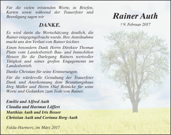 Traueranzeige von Rainer Auth 