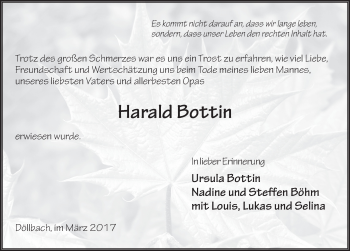 Traueranzeige von Harald Bottin 