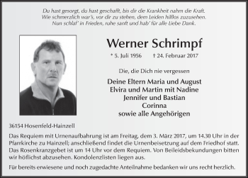 Traueranzeige von Werner Schrimpf 
