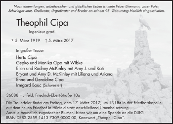 Traueranzeige von Theophil Cipa 