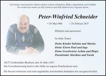 Traueranzeige von Peter-Winfried Schneider 