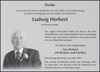 Traueranzeige von Ludwig Herbert 