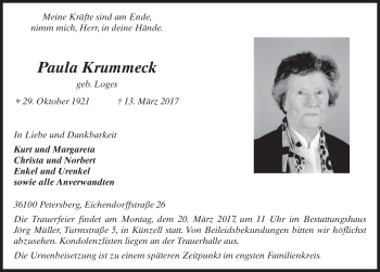 Traueranzeige von Paula Krummeck 