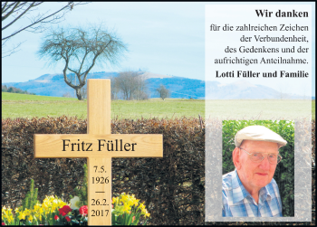 Traueranzeige von Fritz Füller 