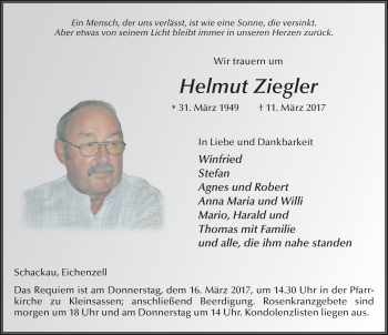 Traueranzeige von Helmut Ziegler 