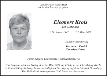 Traueranzeige von Eleonore Krois 
