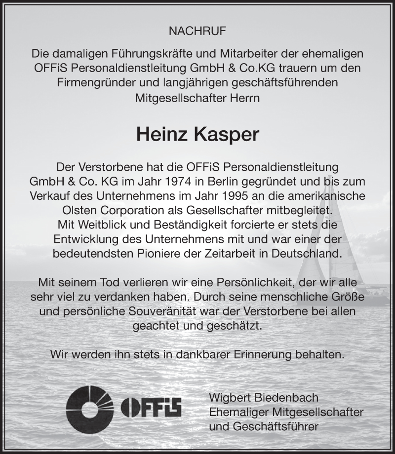  Traueranzeige für Heinz Kasper vom 18.03.2017 aus 