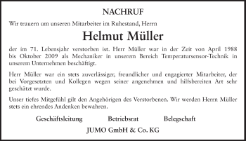 Traueranzeige von Helmut Müller 