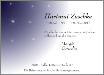 Traueranzeige von Hartmut Zuschke 