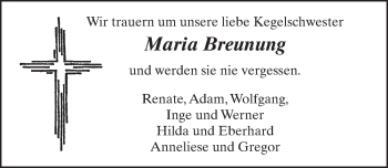 Traueranzeige von Maria Breunung 