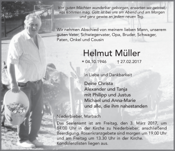Traueranzeige von Helmut Müller 