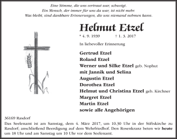 Traueranzeige von Helmut Etzel 