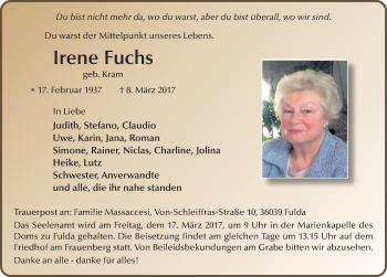 Traueranzeige von Irene Fuchs 