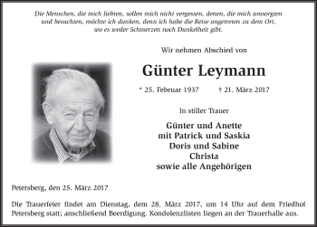 Traueranzeige von Günter Leymann 