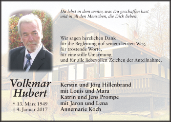 Traueranzeige von Volkmar Hubert 