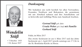 Traueranzeige von Wendelin Stüß 