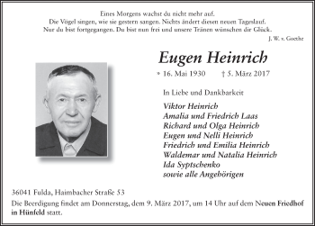 Traueranzeige von Eugen Heinrich 