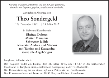 Traueranzeige von Theo Sondergeld 