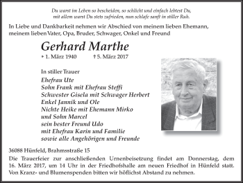 Traueranzeige von Gerhard Marthe 