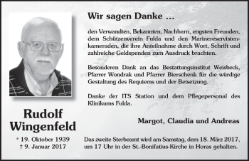 Traueranzeige von Rudolf Wingenfeld 