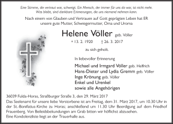 Traueranzeige von Helene Völler 