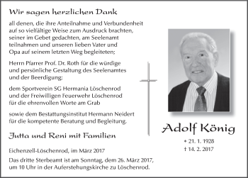 Traueranzeige von Adolf König 