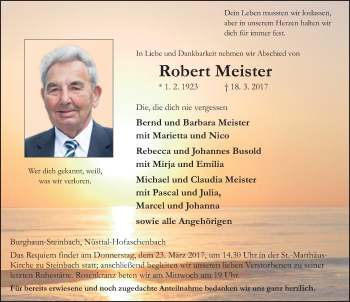 Traueranzeige von Robert Meister 