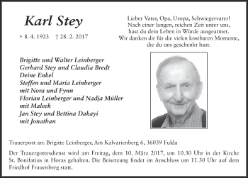 Traueranzeige von Karl Stey 