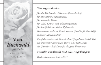 Traueranzeige von Eva Buchwald 