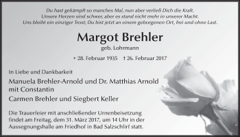 Traueranzeige von Margot Brehler 