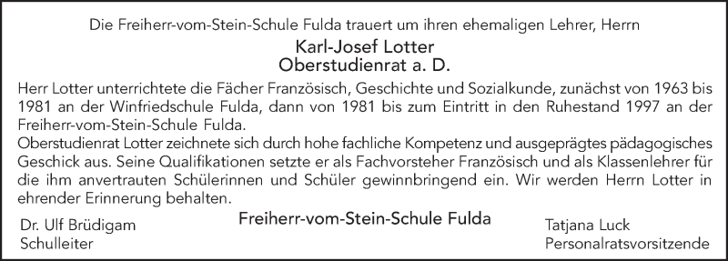  Traueranzeige für Karl-Josef Lotter vom 16.03.2017 aus 