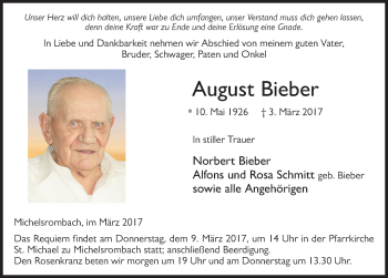 Traueranzeige von August Bieber 