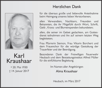 Traueranzeige von Karl Kraushaar 
