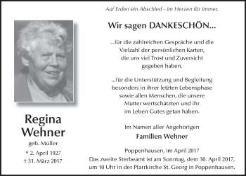 Traueranzeige von Regina Wehner 