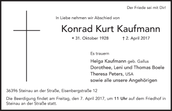 Traueranzeige von Konrad Kaufmann 