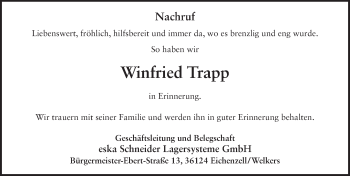 Traueranzeige von Winfried Trapp 