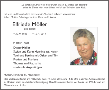 Traueranzeige von Elfriede Möller 