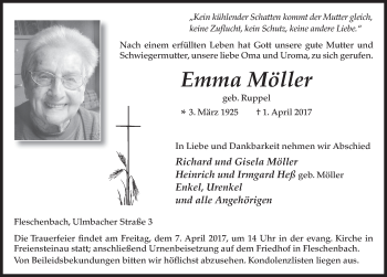 Traueranzeige von Emma Möller 