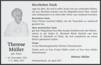 Traueranzeige von Therese Müller 