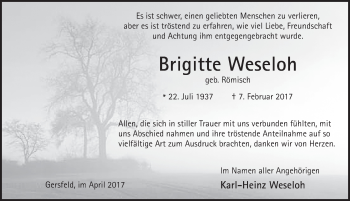Traueranzeige von Brigitte Weseloh 