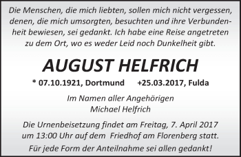 Traueranzeige von August Helfrich 