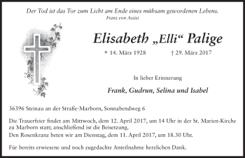 Traueranzeige von Elisabeth Palige 