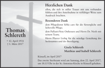 Traueranzeige von Thomas Schlereth 