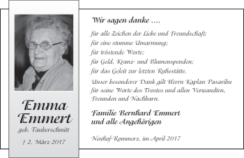 Traueranzeige von Emma Emmert 